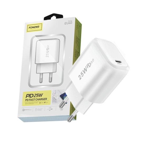 Adaptador Carregador Rápido Foneng EU40 PD 25W Branco